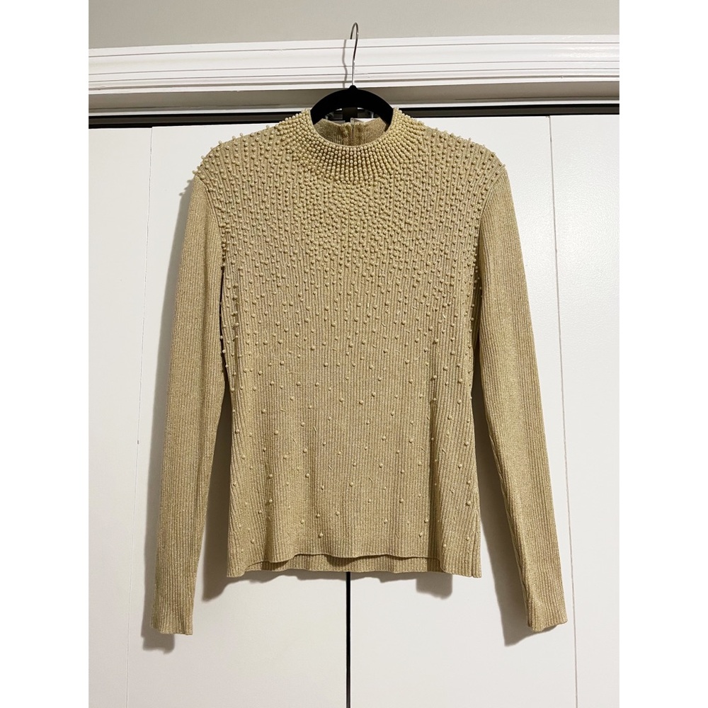 Belldini Mock Neck Beaded Gold Large Blouse